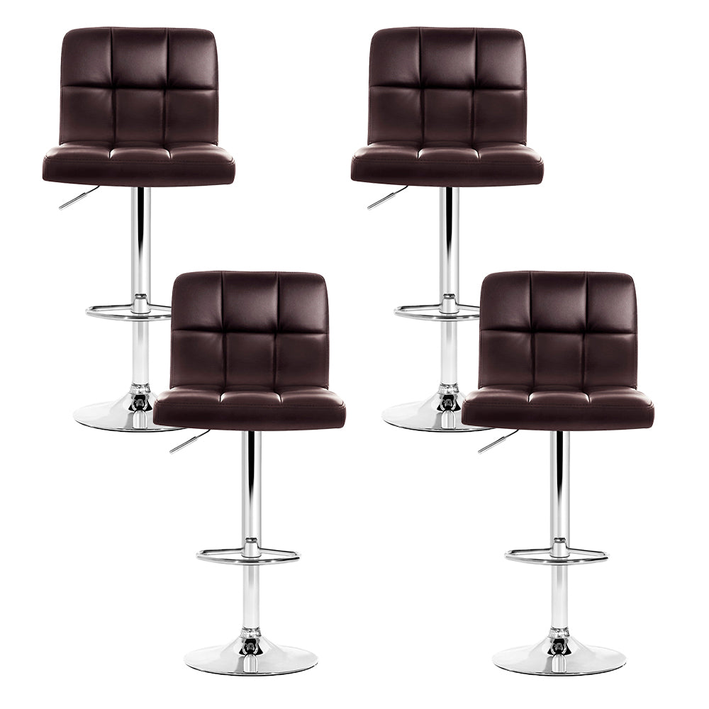 Artiss 4x Bar Stools Leather Gas Lift Brown 3