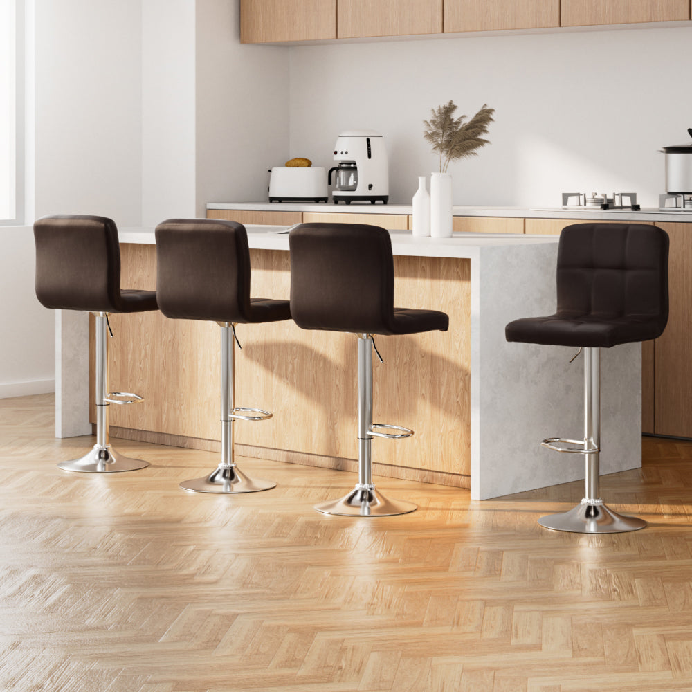 Artiss 4x Bar Stools Leather Gas Lift Brown 8