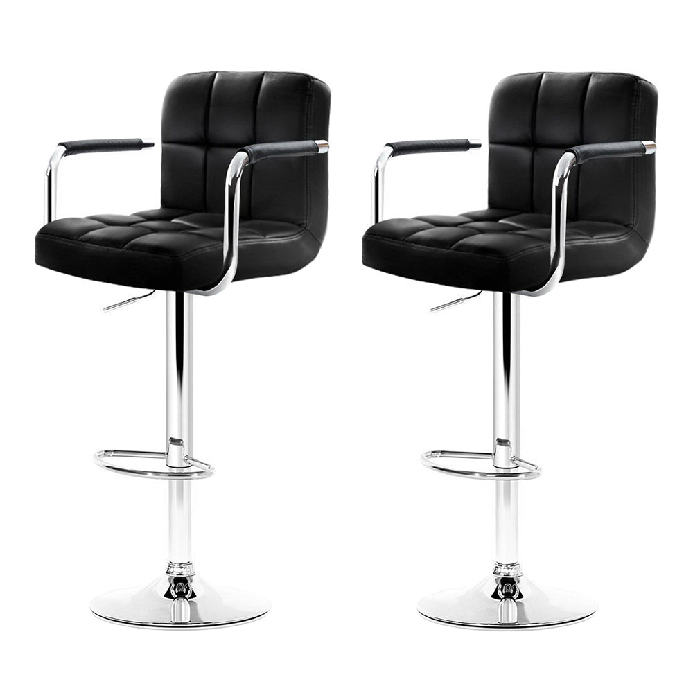 Artiss 2x Bar Stools Leather Gas Lift w/Armrest Black 3