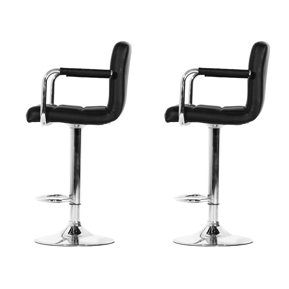 Artiss 2x Bar Stools Leather Gas Lift w/Armrest Black 6
