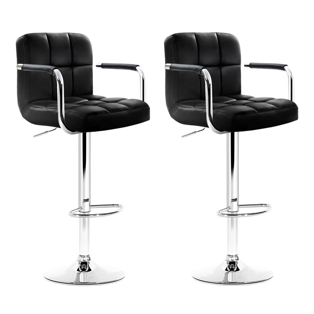 Artiss 2x Bar Stools Leather Gas Lift w/Armrest Black 8