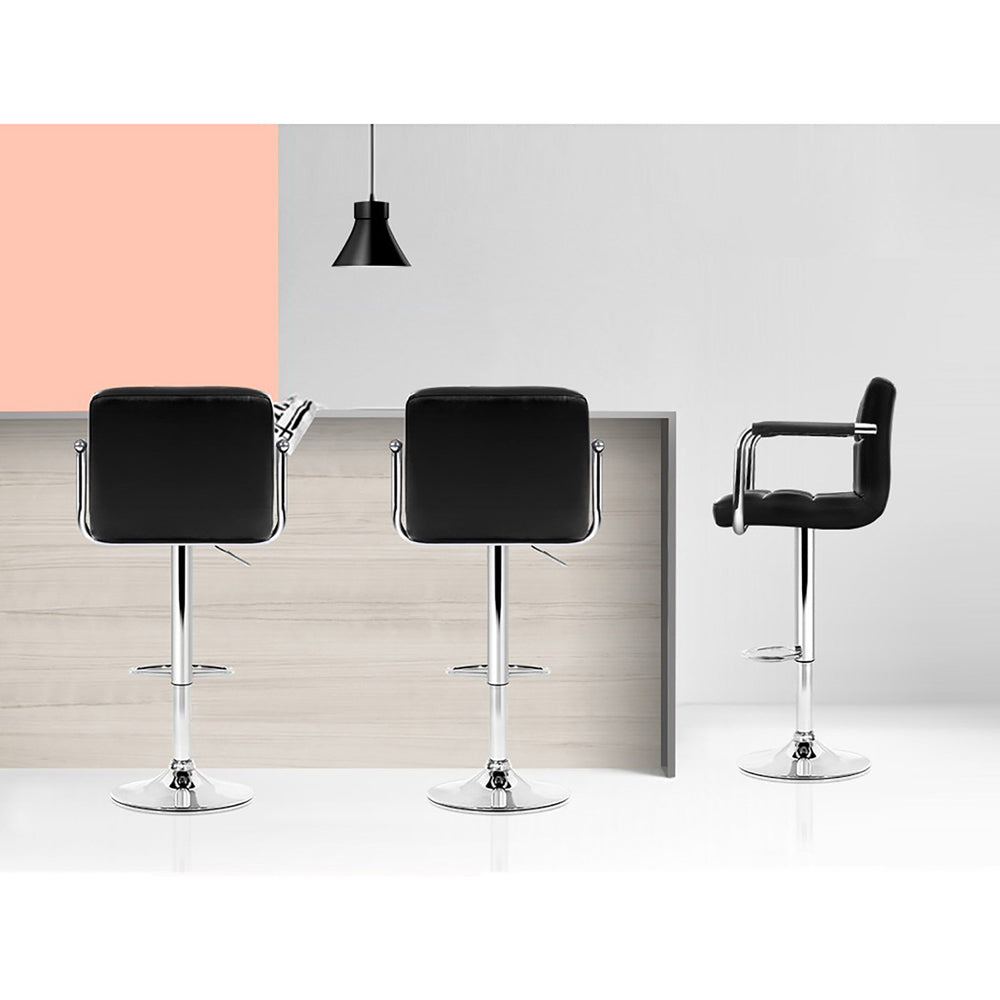 Artiss 4x Bar Stools Leather Gas Lift w/Armrest Black 5