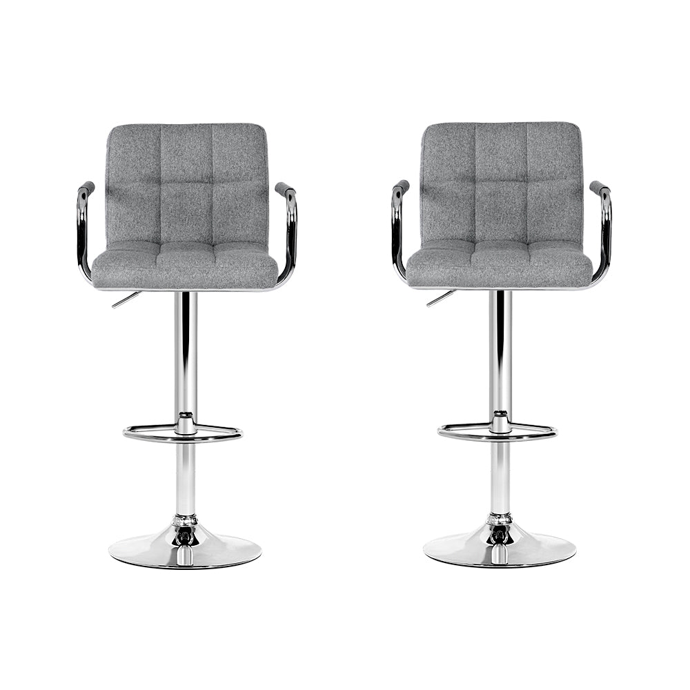 Artiss 2x Bar Stools Fabric Gas Lift w/Armrest Grey 3