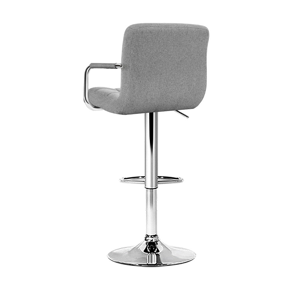 Artiss 4x Bar Stools Fabric Gas Lift w/Armrest Grey 3