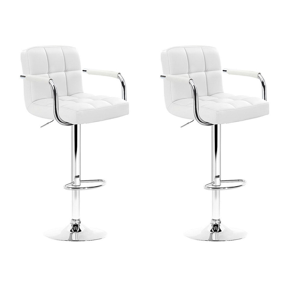 Artiss 2x Bar Stools Leather Gas Lift w/Armrest White 8