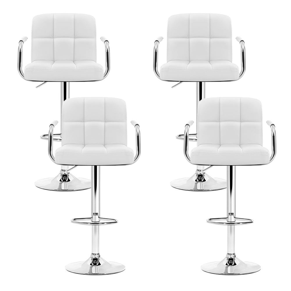 Artiss 4x Bar Stools Leather Gas Lift w/Armrest White 3