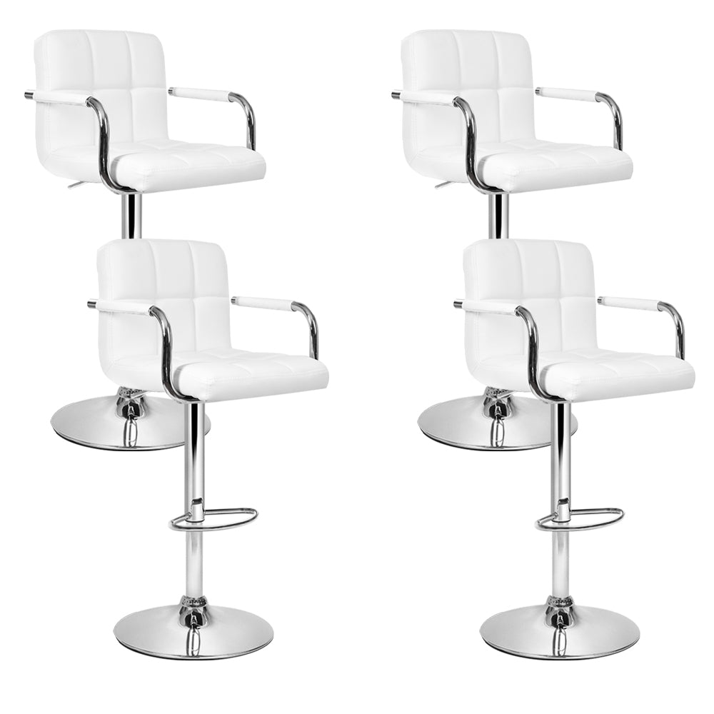 Artiss 4x Bar Stools Leather Gas Lift w/Armrest White 8