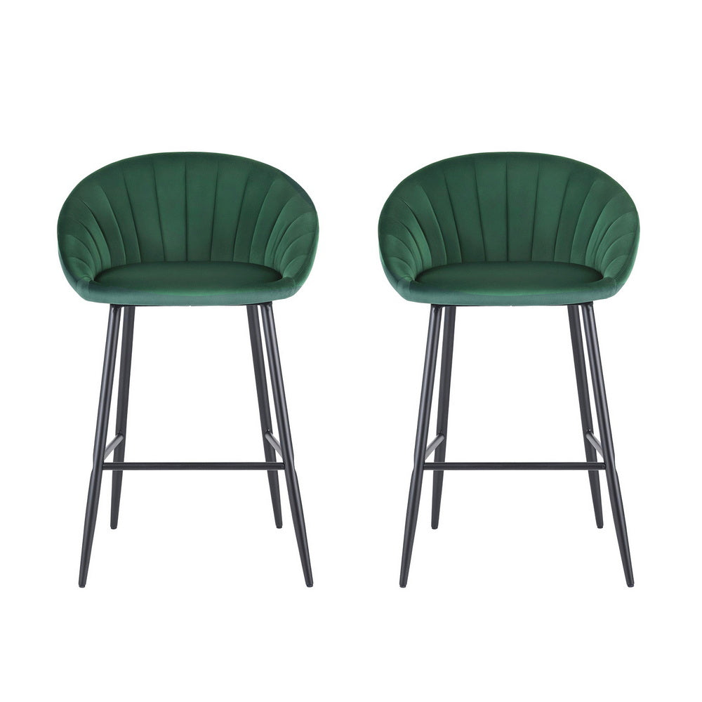 Artiss 2x Bar Stools Kitchen Dining Chair Counter Stool Tub Velvet Metal Green 3