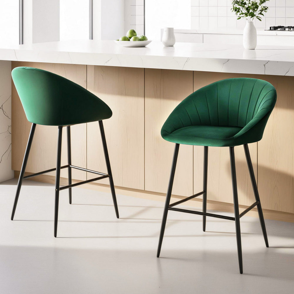 Artiss 2x Bar Stools Kitchen Dining Chair Counter Stool Tub Velvet Metal Green 7