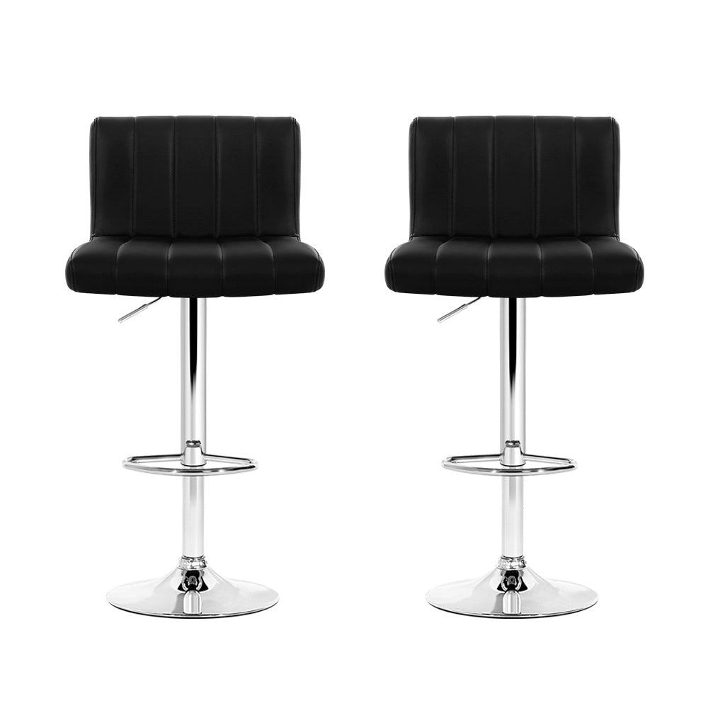 Artiss 2x Bar Stools Gas Lift Leather Chairs Black 3
