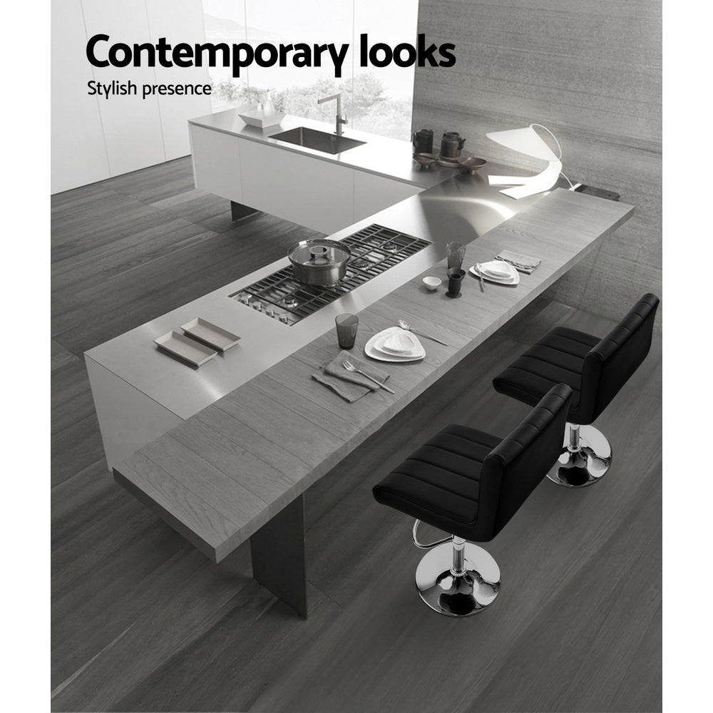 Artiss 2x Bar Stools Gas Lift Leather Chairs Black 6