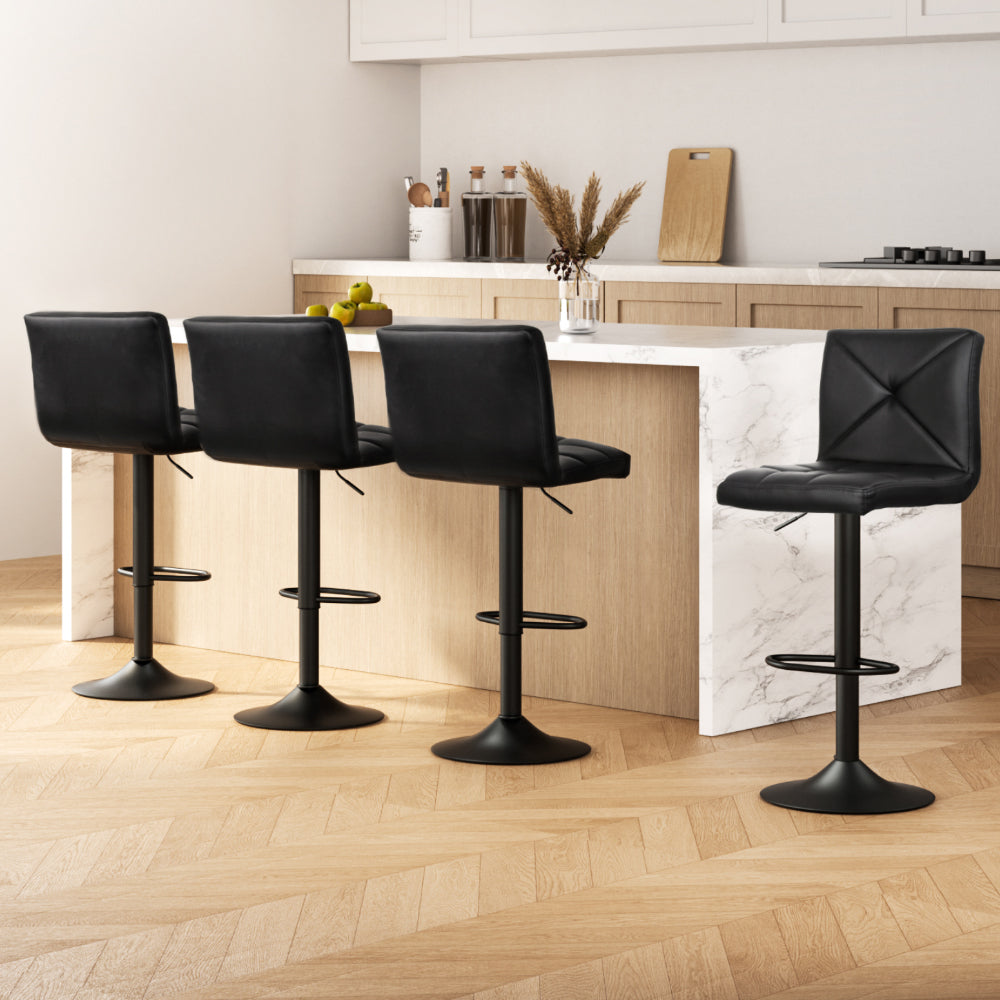 Artiss 4x Bar Stools Gas Lift Leather Chair Black 7