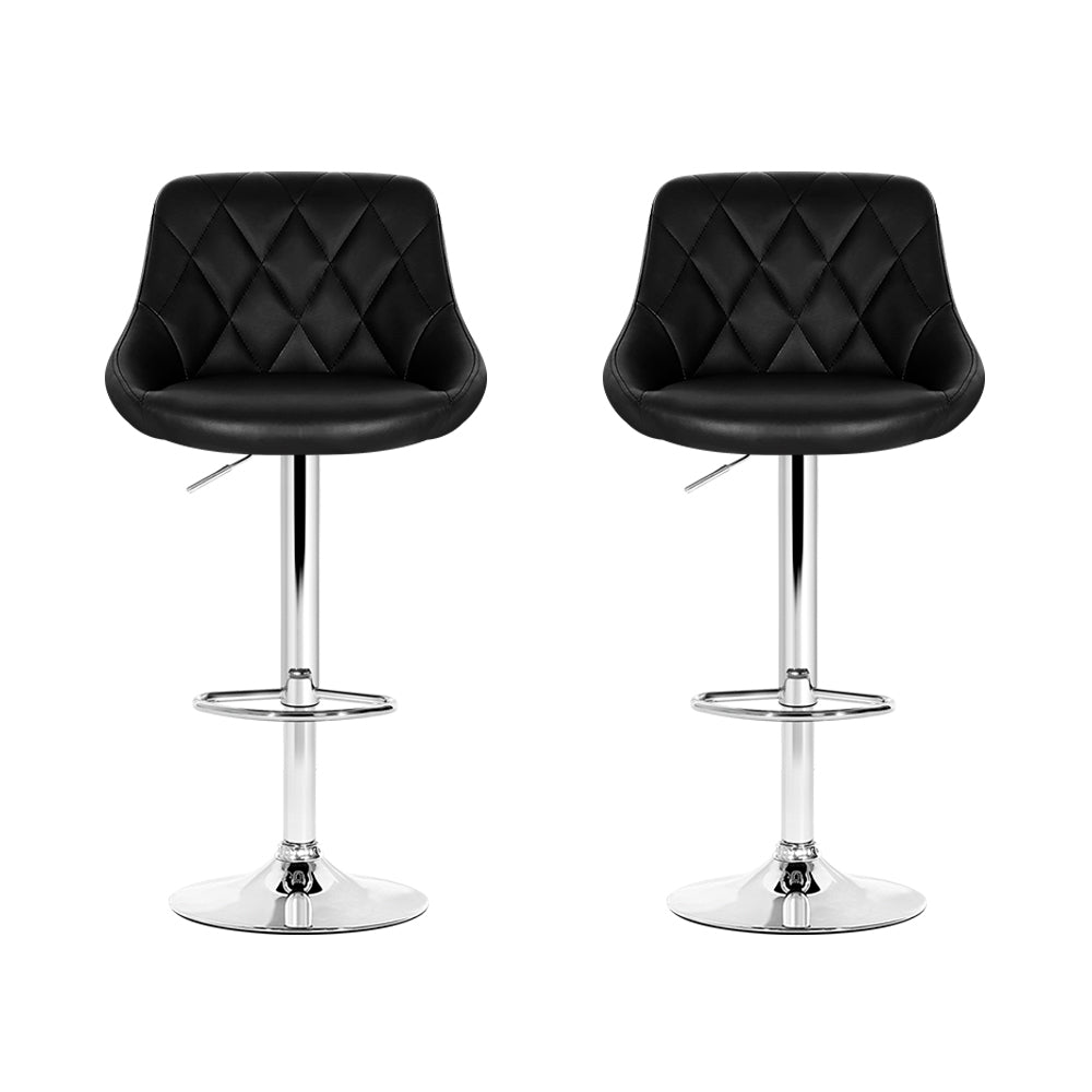 Artiss 2x Bar Stools Leather Padded Gas Lift Stool Black 3