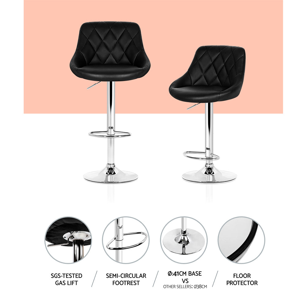 Artiss 4x Bar Stools Leather Padded Gas Lift Black 4