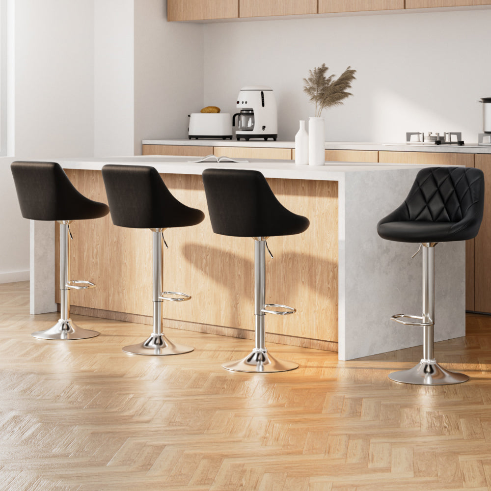Artiss 4x Bar Stools Leather Padded Gas Lift Black 7