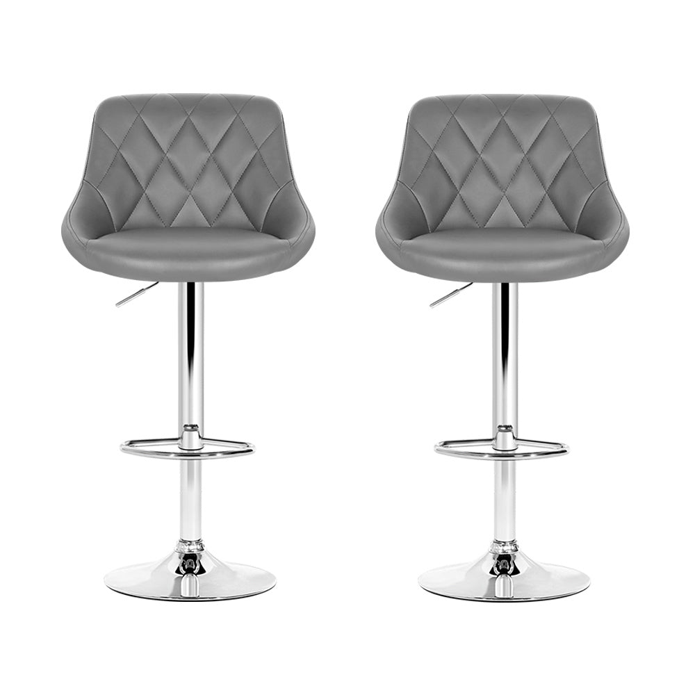 Artiss 2x Bar Stools Leather Padded Gas Lift Grey 3
