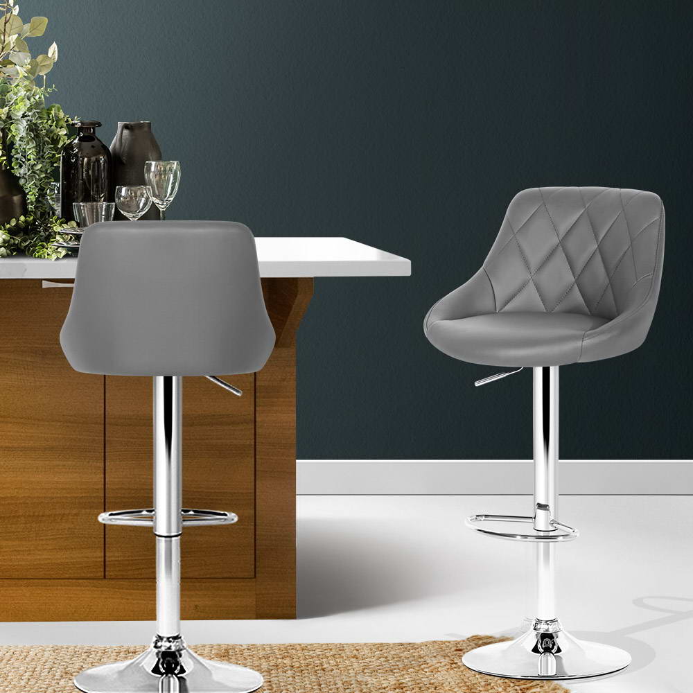 Artiss 2x Bar Stools Leather Padded Gas Lift Grey 7