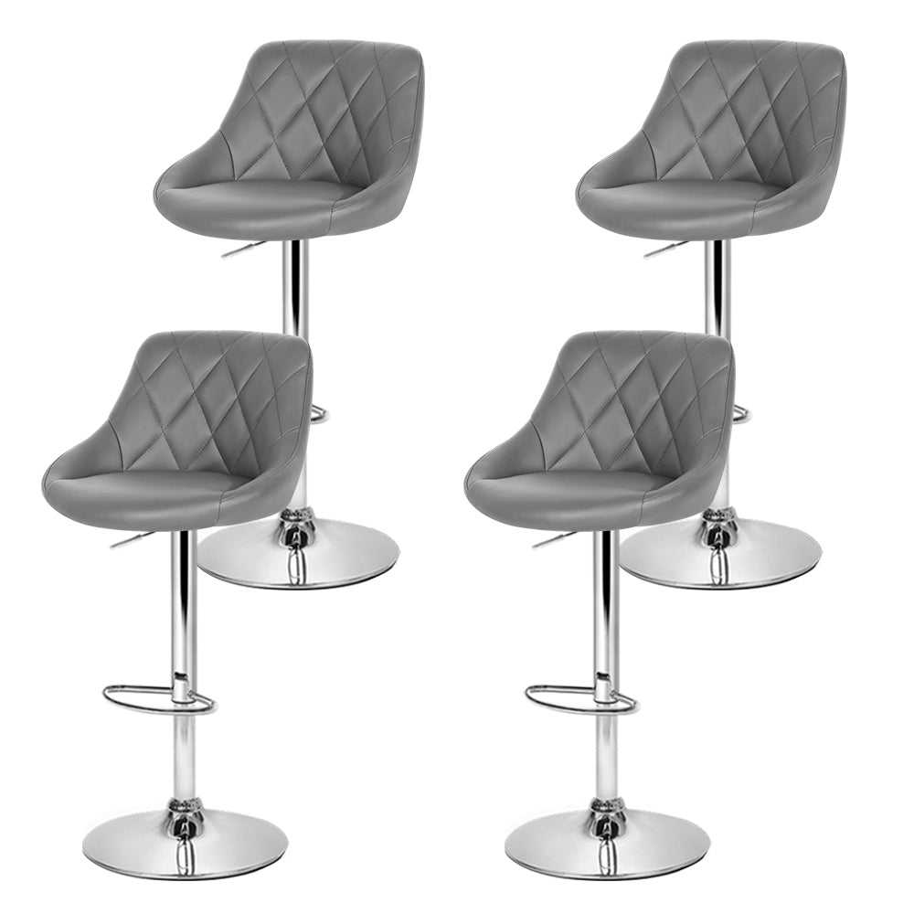 Artiss 4x Bar Stools Leather Padded Gas Lift Grey 3