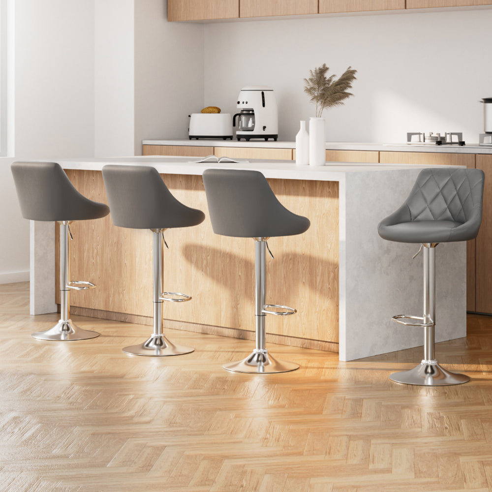 Artiss 4x Bar Stools Leather Padded Gas Lift Grey 7