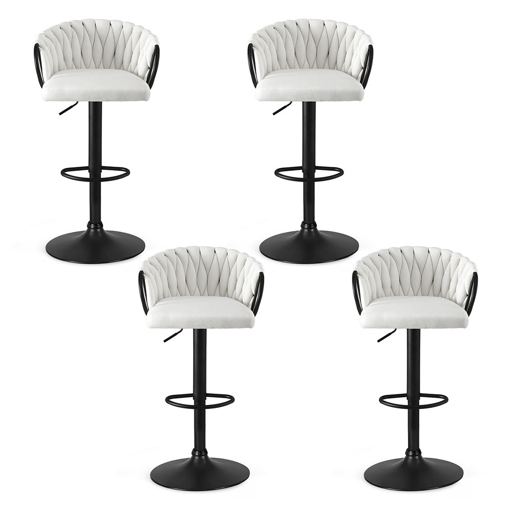 Artiss Bar Stool x4 Kitchen Dining Chair Counter Gaslift Woven Velvet Ivory 3
