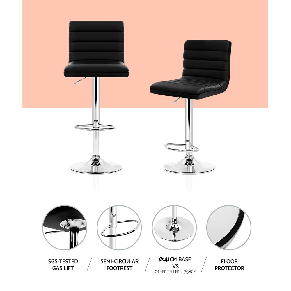Artiss 4x Bar Stools Padded Leather Gas Lift Black 4