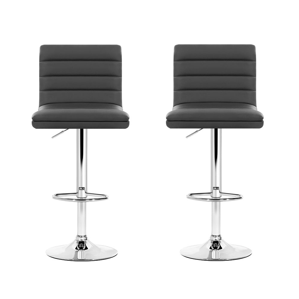 Artiss 2x Bar Stools Padded Leather Gas Lift Grey 3