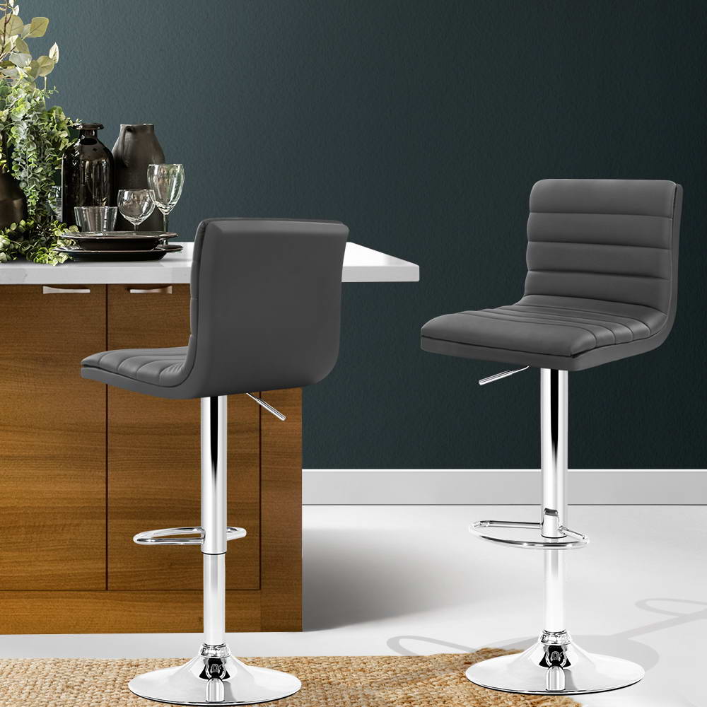 Artiss 2x Bar Stools Padded Leather Gas Lift Grey 7