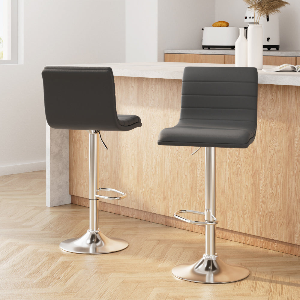 Artiss 2x Bar Stools Padded Leather Gas Lift Grey 8