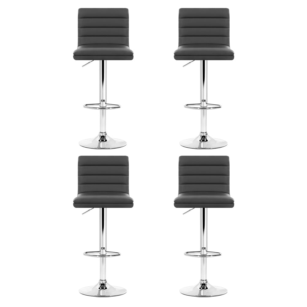 Artiss Set of 4 PU Leather Lined Pattern Bar Stools- Grey and Chrome 3