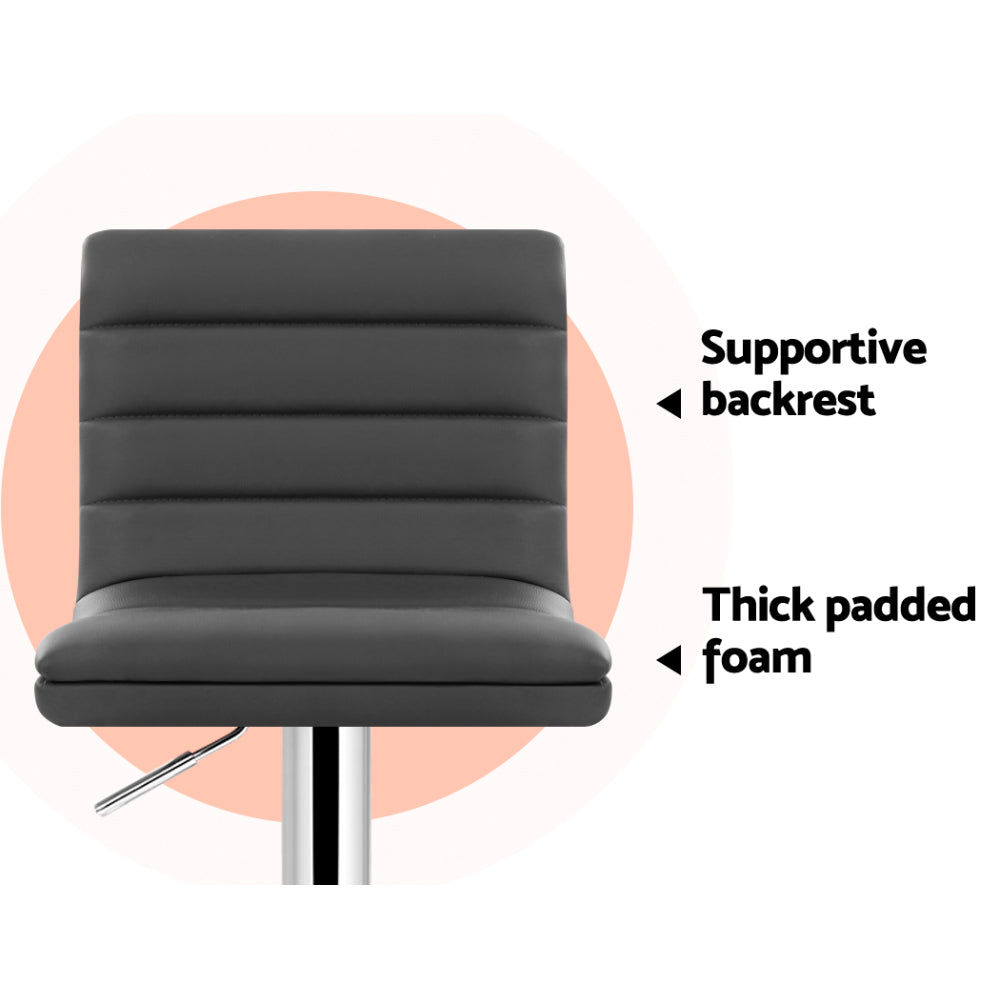 Artiss Set of 4 PU Leather Lined Pattern Bar Stools- Grey and Chrome 4