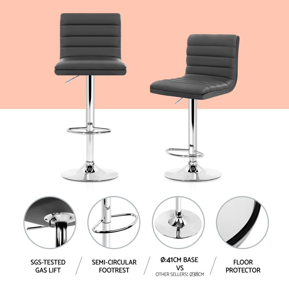 Artiss Set of 4 PU Leather Lined Pattern Bar Stools- Grey and Chrome 5