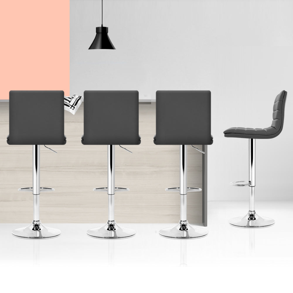 Artiss Set of 4 PU Leather Lined Pattern Bar Stools- Grey and Chrome 6