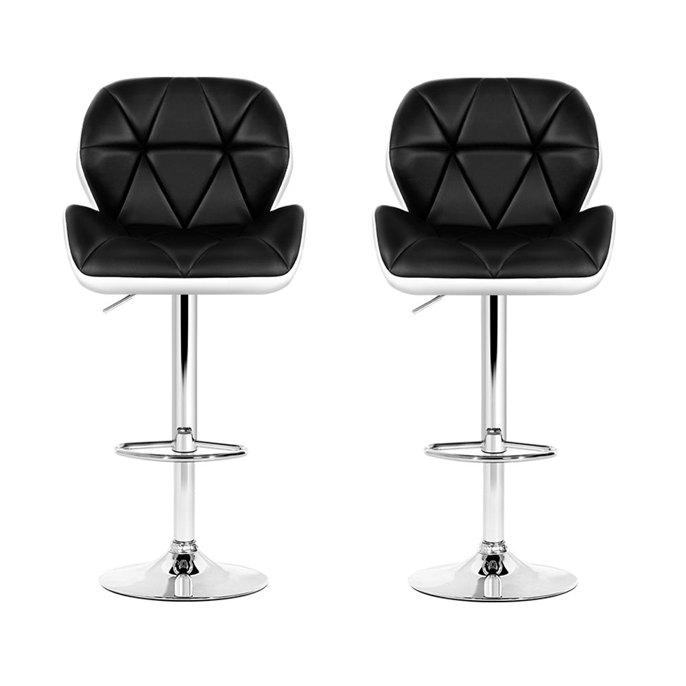 Artiss 2x Bar Stools Gas Lift Padded Leather Black & White 3