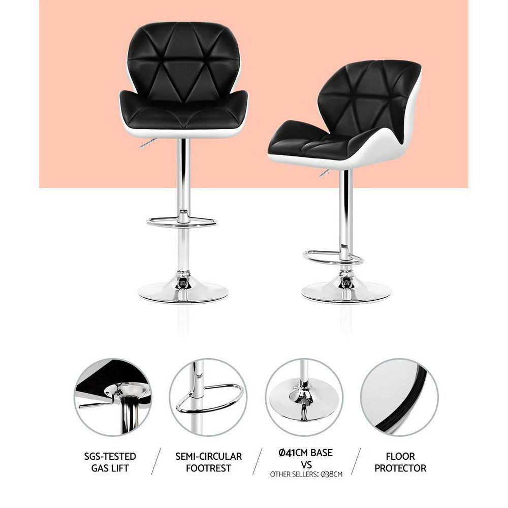 Artiss 2x Bar Stools Gas Lift Padded Leather Black & White 4