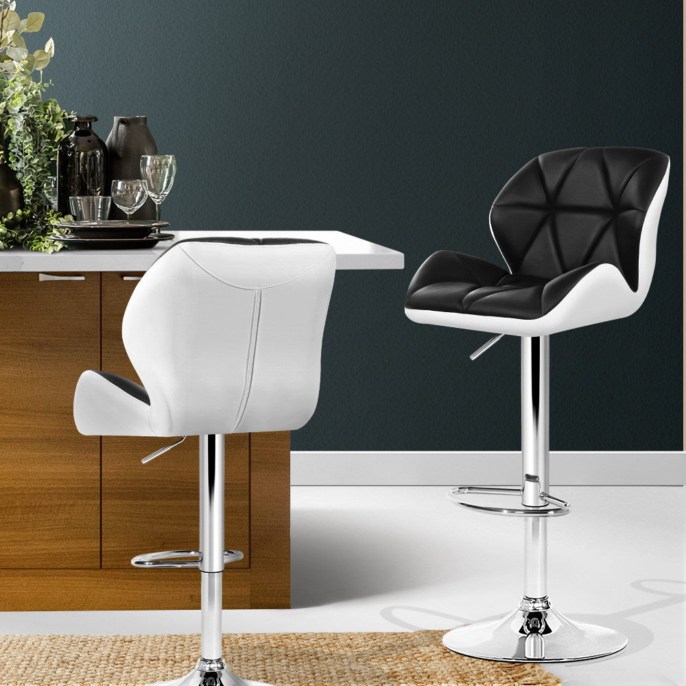 Artiss 2x Bar Stools Gas Lift Padded Leather Black & White 7