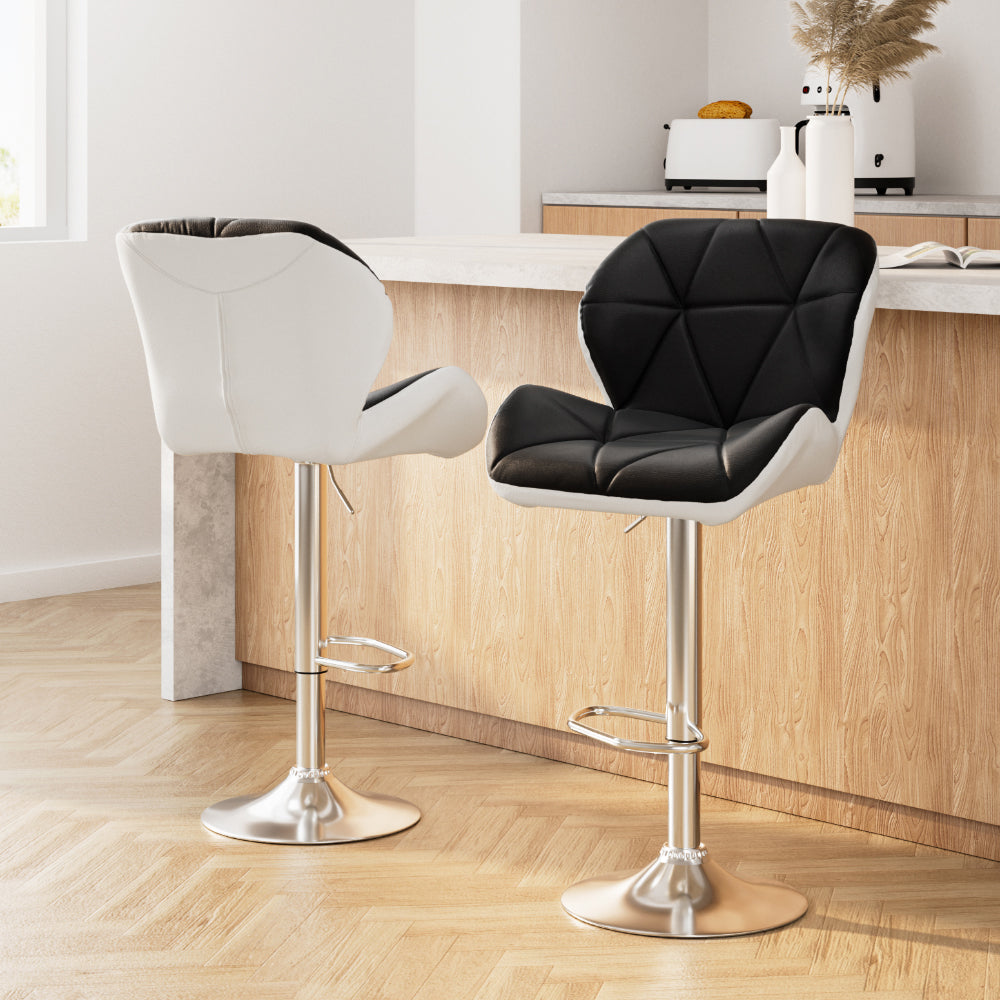 Artiss 2x Bar Stools Gas Lift Padded Leather Black & White 8