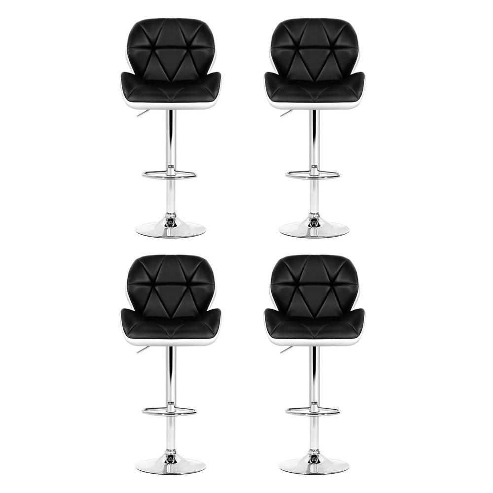 Artiss 4x Bar Stools Gas Lift Padded Leather Black & White 3
