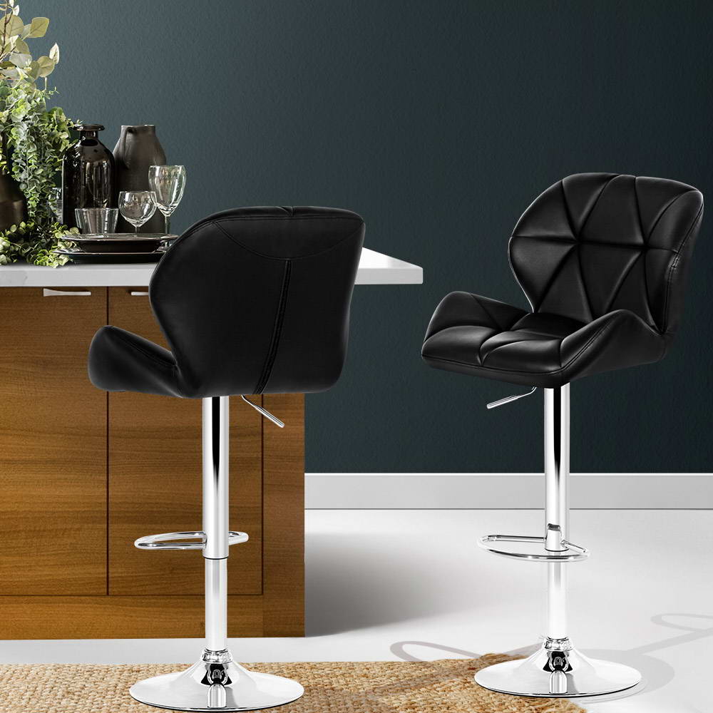 Artiss 2x Bar Stools Gas Lift Padded Leather Black 7