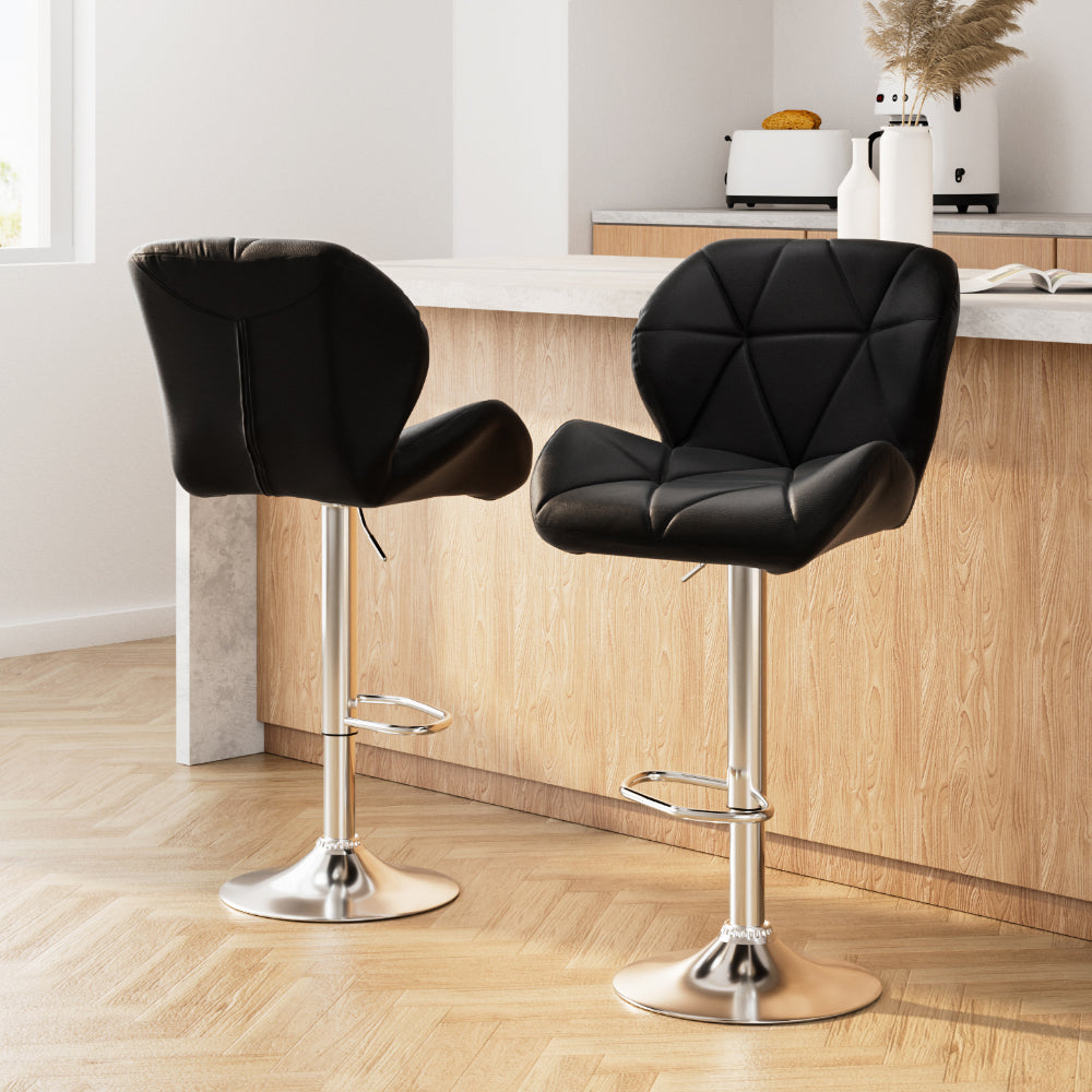 Artiss 2x Bar Stools Gas Lift Padded Leather Black 8