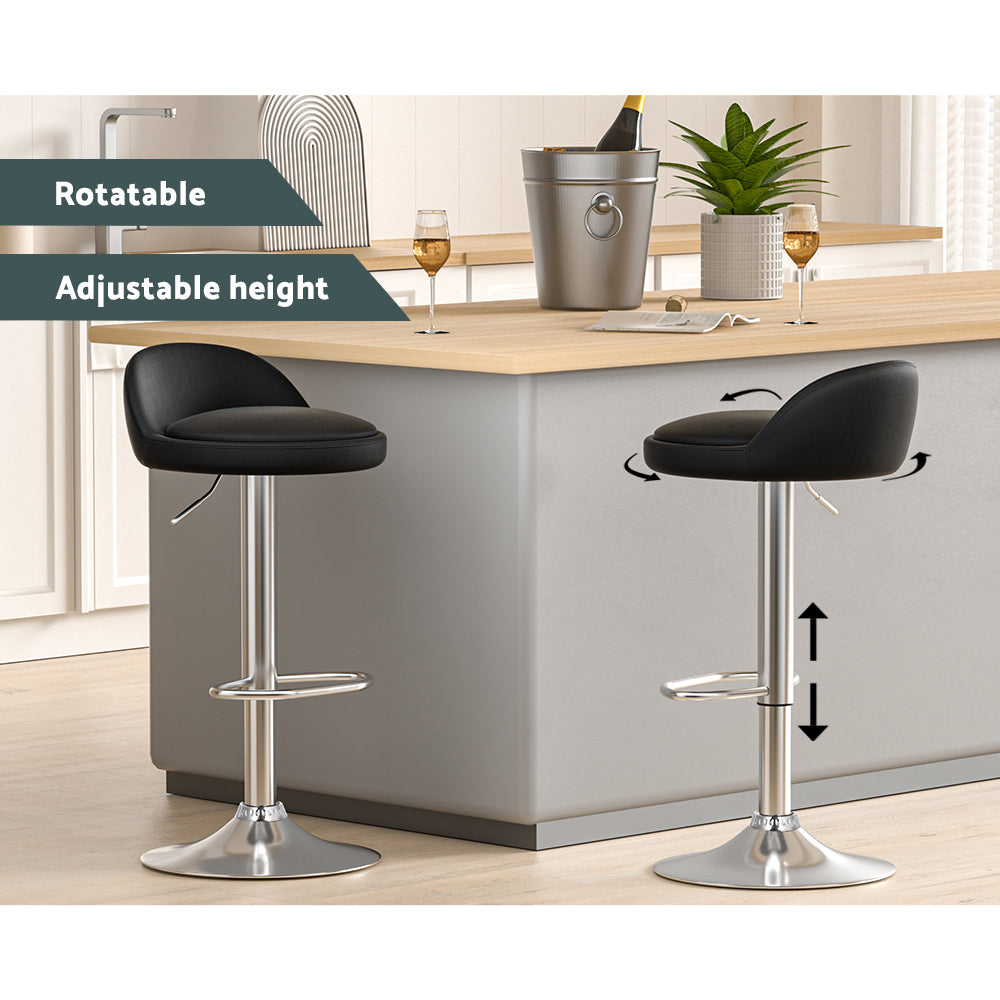 Artiss 2x Bar Stools PU Leather Gas Lift Black 4