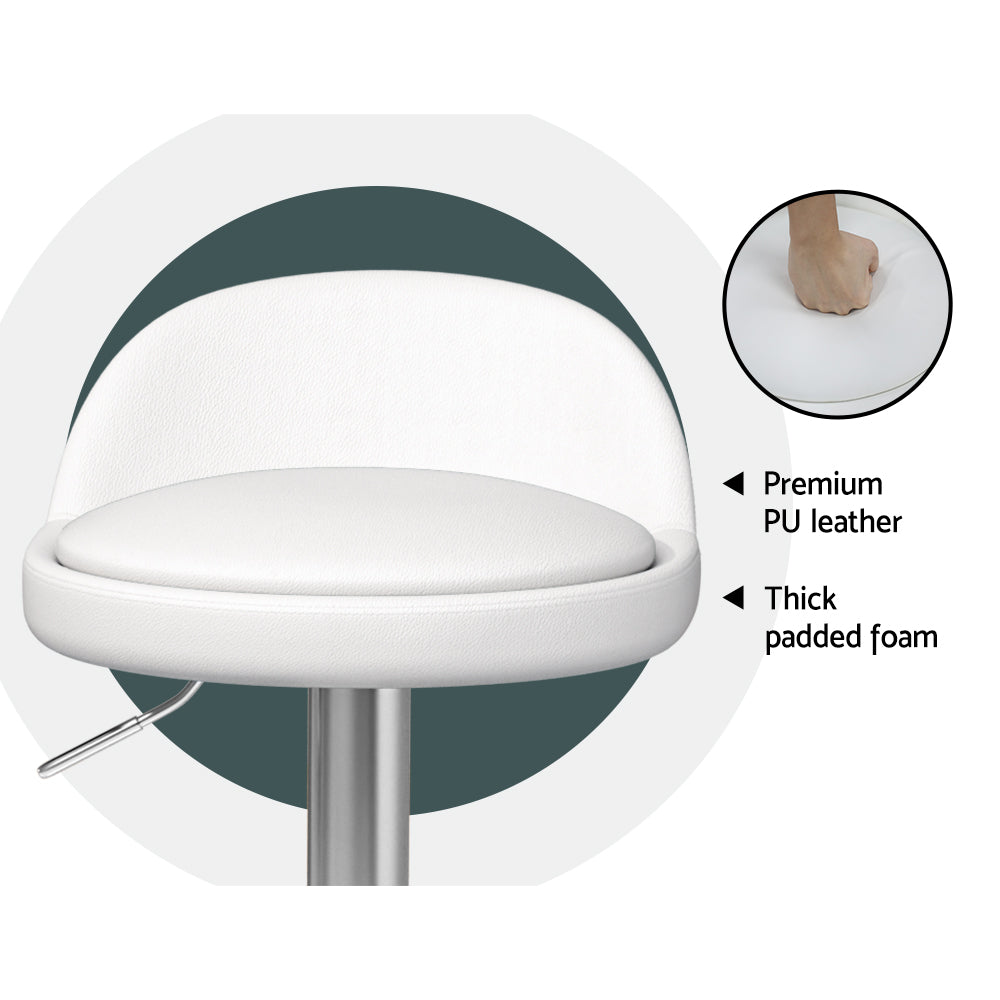 Artiss 4x Bar Stools PU Leather Gas Lift White 3