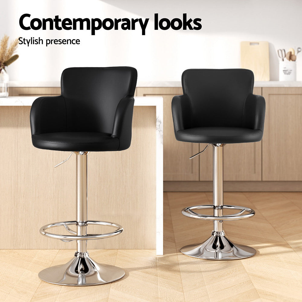 Artiss 1x Leather Bar Stools Swivel Adjustable Gas Lift PU Counter Chairs Black 7
