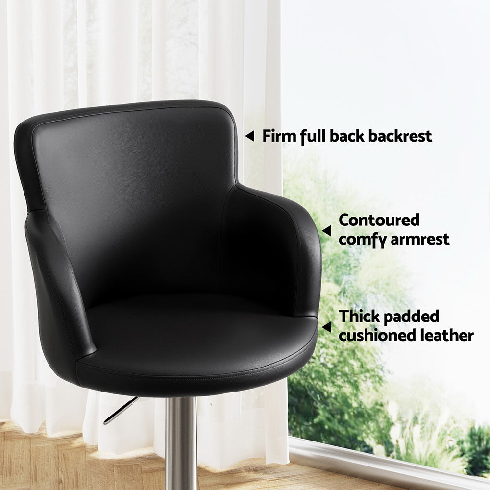 Artiss 2x Leather Bar Stools Swivel Adjustable Gas Lift PU Counter Chairs Black 5