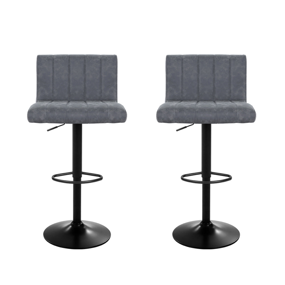 Artiss 2x Bar Stools Vintage Leather Gas Lift Grey 3