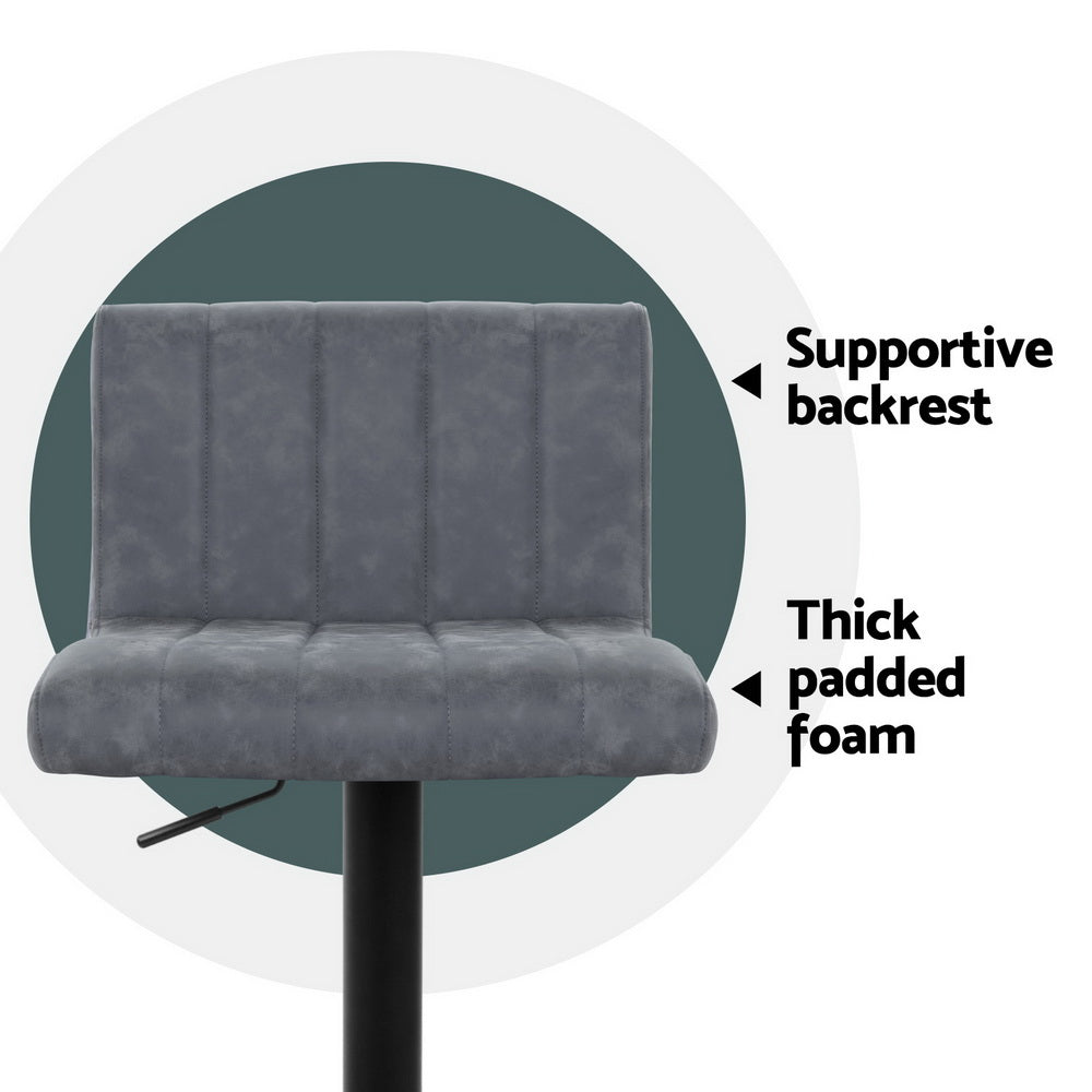 Artiss 2x Bar Stools Vintage Leather Gas Lift Grey 5