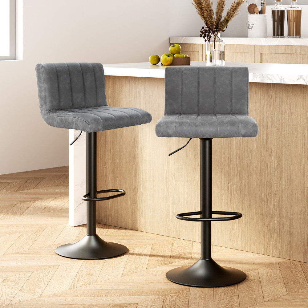 Artiss 2x Bar Stools Vintage Leather Gas Lift Grey 7