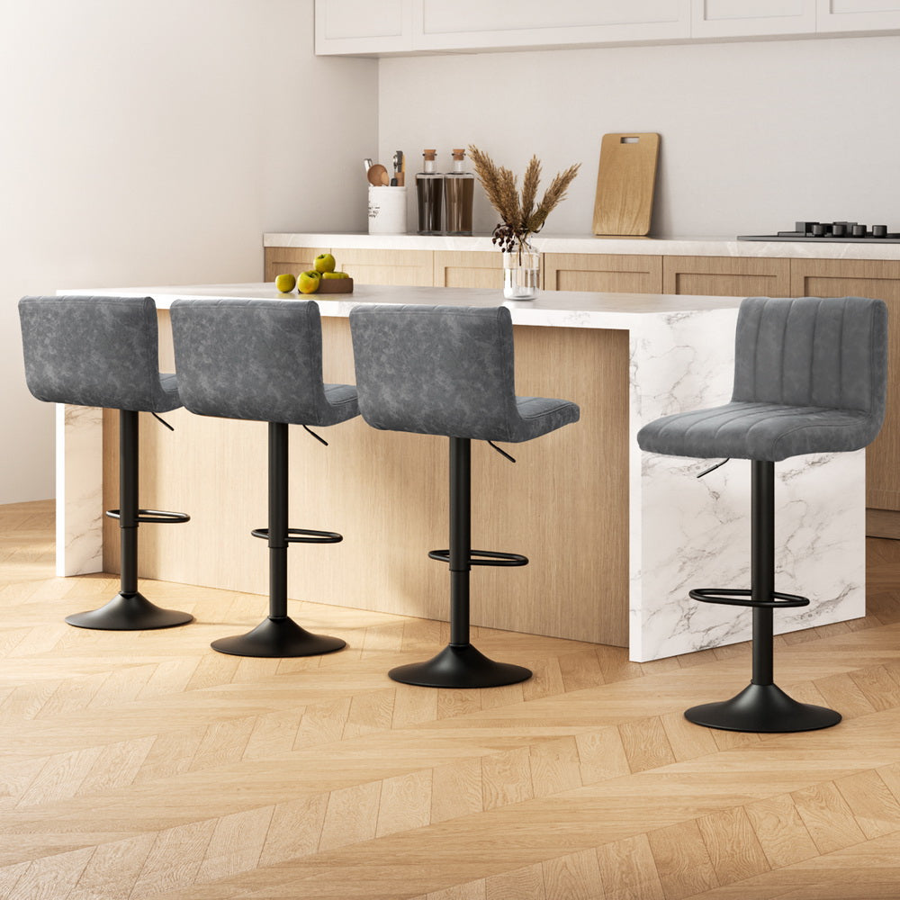Artiss 4x Bar Stools Vintage Leather Gas Lift Grey 7