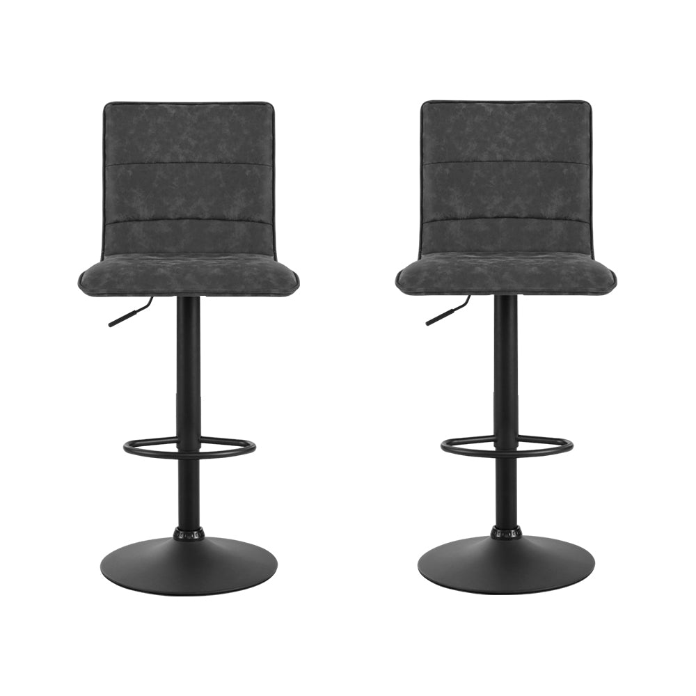 Artiss 2x Bar Stools Gas Lift Vintage Leather Grey 3