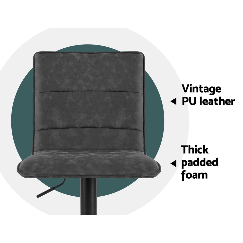 Artiss 2x Bar Stools Gas Lift Vintage Leather Grey 4