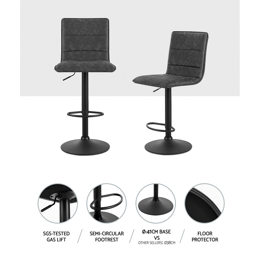Artiss 2x Bar Stools Gas Lift Vintage Leather Grey 5